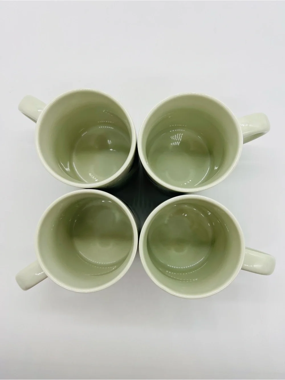 Crate&Barrel Sage Green Snowman Mug Set of 4 with Red Accents